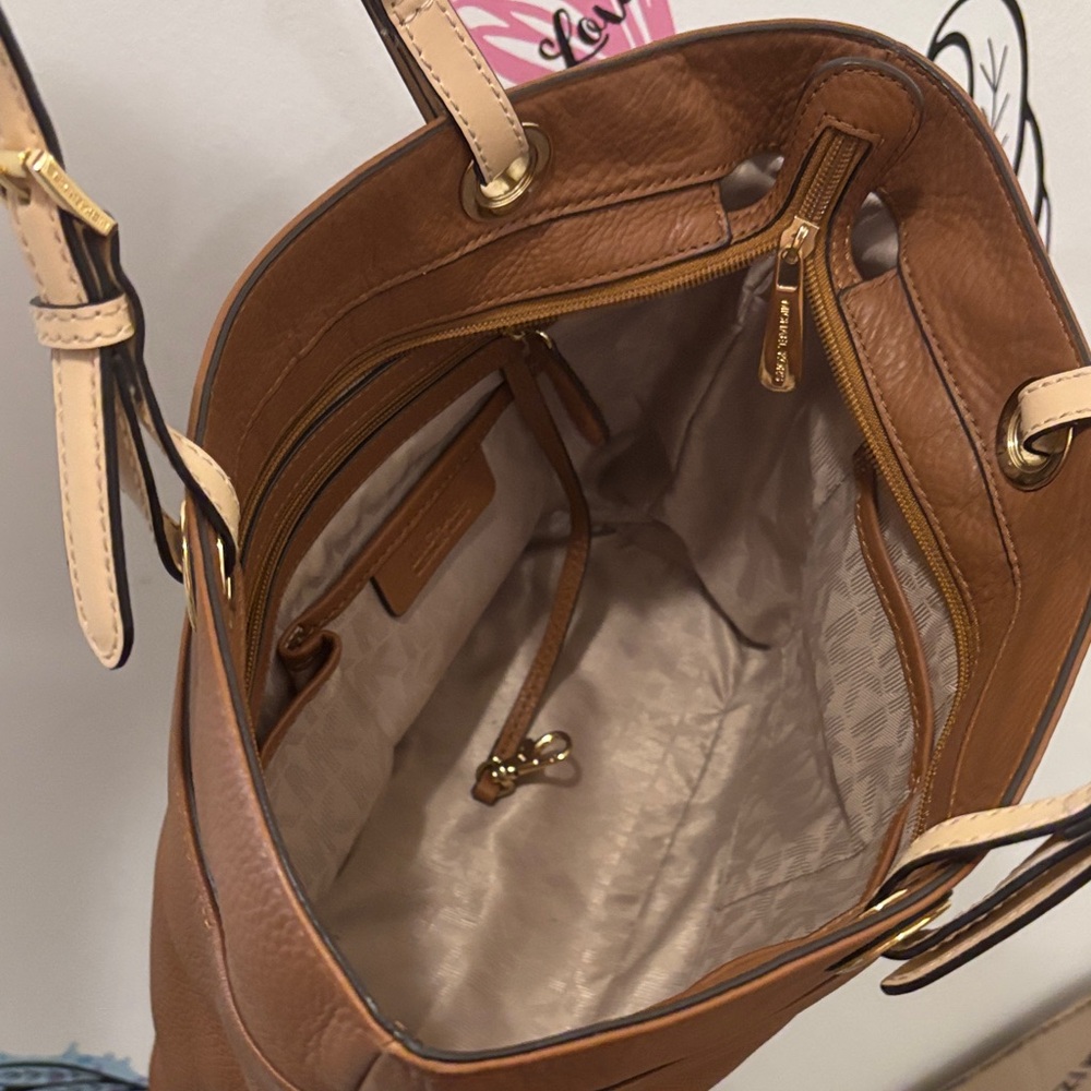 Michael Kors Brown Leather Tote with Beige Straps - Picture 5 of 5